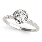 Side Stone Engagement Ring, Round Shape, in Platinum - 84878