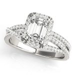 Halo Engagement Ring, Emerald Shape, in White Gold - 51020