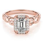 Halo Engagement Ring, Emerald Shape, in Rose Gold - 84741