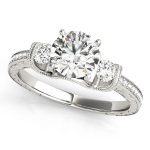 Three Stone Engagement Ring, Round Shape, in White Gold - 84327