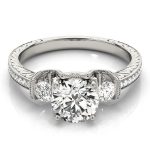 Three Stone Engagement Ring, Round Shape, in White Gold - 84327