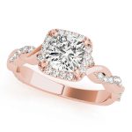 Braided Shank Engagement Ring, Halo Style, Cushion Shape, in Rose Gold - 51086