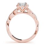 Braided Shank Engagement Ring, Halo Style, Cushion Shape, in Rose Gold - 51086