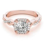 Braided Shank Engagement Ring, Halo Style, Cushion Shape, in Rose Gold - 51086