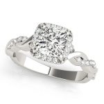 Braided Shank Engagement Ring, Halo Style, Cushion Shape, in White Gold - 51086