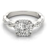 Braided Shank Engagement Ring, Halo Style, Cushion Shape, in White Gold - 51086