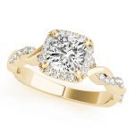 Braided Shank Engagement Ring, Halo Style, Cushion Shape, in Yellow Gold - 51086