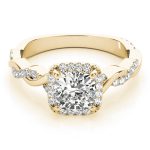 Braided Shank Engagement Ring, Halo Style, Cushion Shape, in Yellow Gold - 51086