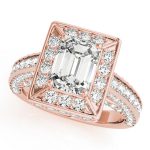 Halo Engagement Ring, Emerald Shape, in Rose Gold - 84605