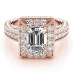 Halo Engagement Ring, Emerald Shape, in Rose Gold - 84605