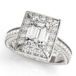 Halo Engagement Ring, Emerald Shape, in White Gold - 84605