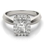 Halo Engagement Ring, Emerald Shape, in White Gold - 84733