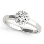 Prong Set Engagement Ring, Halo Style, Round Shape, in White Gold - 84596