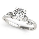 Side Stone Engagement Ring, Round Shape, in White Gold - 84890