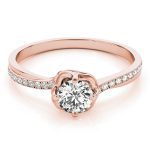 Side Stone Engagement Ring, Round Shape, in Rose Gold - 84876