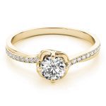 Side Stone Engagement Ring, Round Shape, in Yellow Gold - 84876