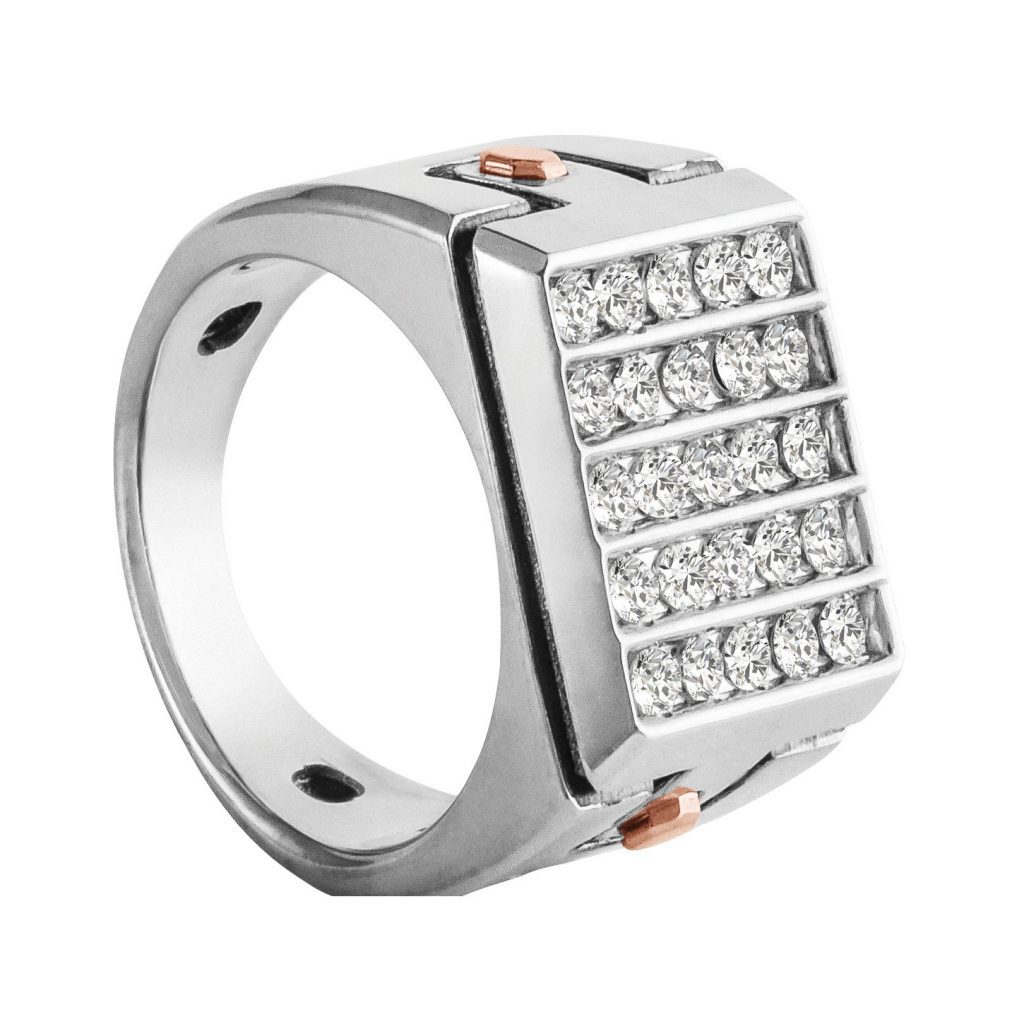 Cluster Gents Ring, in White Gold - 10566