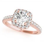 Cathedral Engagement Ring, Halo Style, Round Shape, in Rose Gold - 85151