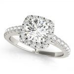 Cathedral Engagement Ring, Halo Style, Round Shape, in White Gold - 85151