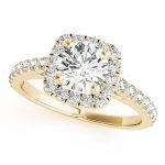 Cathedral Engagement Ring, Halo Style, Round Shape, in Yellow Gold - 85151