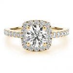 Cathedral Engagement Ring, Halo Style, Round Shape, in Yellow Gold - 85151