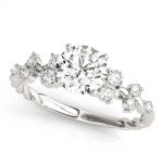 Side Stone Engagement Ring, Round Shape, in White Gold - 85261