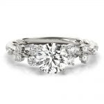 Side Stone Engagement Ring, Round Shape, in Sterling Silver - 85261