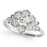 Flower Fashion Engagement Ring, Vintage Style, Round Shape, in White Gold - 85270