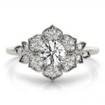 Flower Fashion Engagement Ring, Vintage Style, Round Shape, in Platinum - 85270