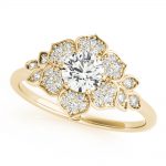 Flower Fashion Engagement Ring, Vintage Style, Round Shape, in Yellow Gold - 85270