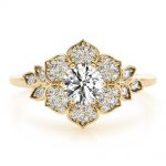 Flower Fashion Engagement Ring, Vintage Style, Round Shape, in Yellow Gold - 85270