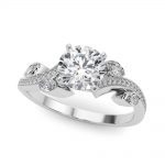 Fashion Engagement Ring, Side Stone Style, Round Shape, in Platinum - 85272