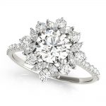 Fashion Engagement Ring, Side Stone Style, Round Shape, in Platinum - 85274