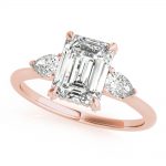 Three Stone Engagement Ring, Emerald Shape, in Rose Gold - 85279