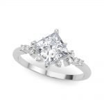 Side Stone Engagement Ring, Square Shape, in White Gold - 85283