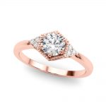 Side Stone Engagement Ring, Round Shape, in Rose Gold - 85311