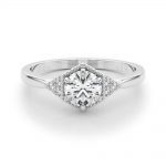 Side Stone Engagement Ring, Round Shape, in White Gold - 85311