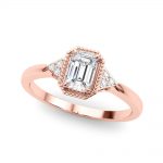 Side Stone Engagement Ring, Emerald Shape, in Rose Gold - 85312