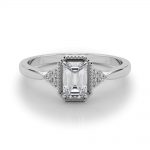 Side Stone Engagement Ring, Emerald Shape, in White Gold - 85312