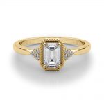 Side Stone Engagement Ring, Emerald Shape, in Yellow Gold - 85312