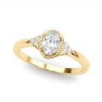 Side Stone Engagement Ring, Oval Shape, in Yellow Gold - 85313