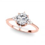 Side Stone Engagement Ring, Round Shape, in Rose Gold - 85320