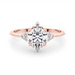 Side Stone Engagement Ring, Round Shape, in Rose Gold - 85320