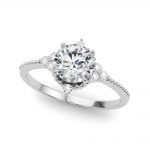 Side Stone Engagement Ring, Round Shape, in White Gold - 85320