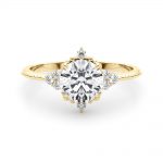 Side Stone Engagement Ring, Round Shape, in Yellow Gold - 85320