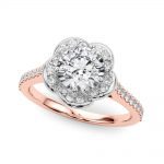 Scattered Diamonds Engagement Ring, Side Stone Style, Round Shape, in Rose Gold - 85365