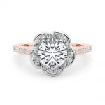 Scattered Diamonds Engagement Ring, Side Stone Style, Round Shape, in Rose Gold - 85365