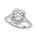 Scattered Diamonds Engagement Ring, Side Stone Style, Round Shape, in White Gold - 85365