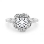 Scattered Diamonds Engagement Ring, Side Stone Style, Round Shape, in White Gold - 85365