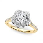 Scattered Diamonds Engagement Ring, Side Stone Style, Round Shape, in Yellow Gold - 85365